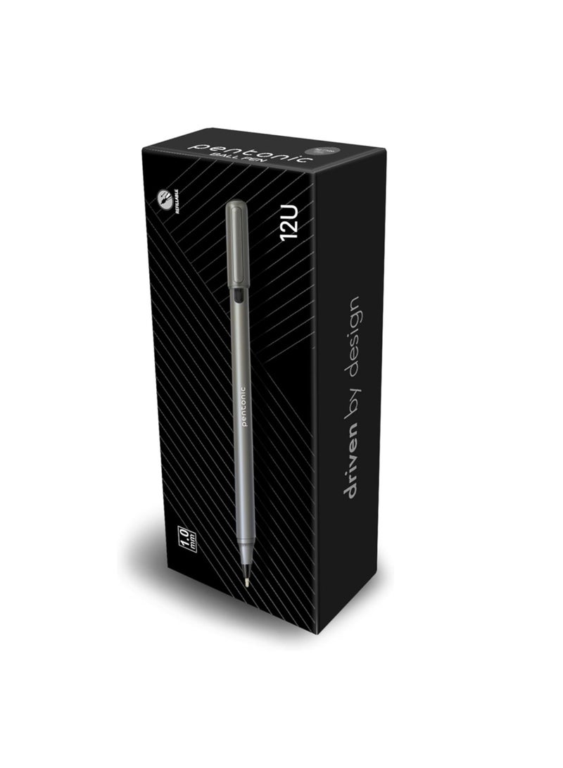 Pentonic Ball Pen Box Pack | Tip Size 1.0 mm | Click Off Mechanism With Sleek Matte Finish Body | Smart Grip For Effortless Writing Experience | Black Ink, Pack Of 12 - Image 1