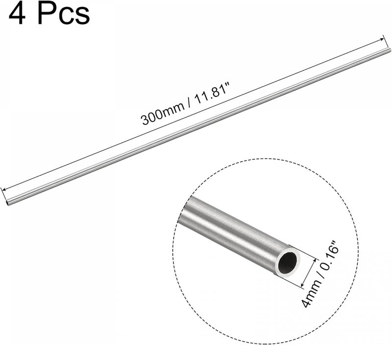 uxcell 304 Stainless Steel Round Tube 4mm OD 0.6mm Wall Thickness 300mm Length 4 Pcs - Image 2