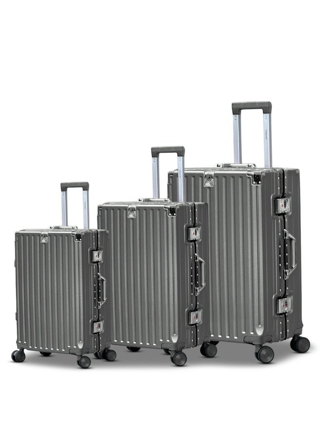 ZAAPPY Aluminum Frame 3-Piece Luggage Set (20/24/28 Inch) - with USB Port, Bottle & Phone Holder - Image 1