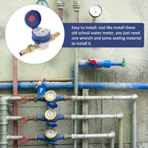 Hemobllo Water Meter Water Flow Meter Cold Water Meter for Garden and Home Use, Measures in Cubic Meter, DN15, 1/2" NPT Couplings - Image 3