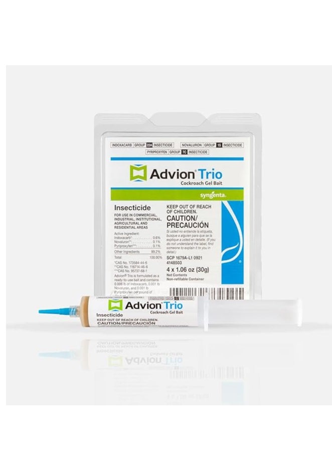 syngenta - Advion Trio Cockroach Gel Bait, 1 Tubes x 30-Grams, 1 Plunger and 1 Tips, Formulated with 0.6% Indoxacarb, 0.1% Novaluron and 0.1% Pyriproxyfen, Ready-to-Use Roach Killer for Indoor and Outdoor Use - Image 1