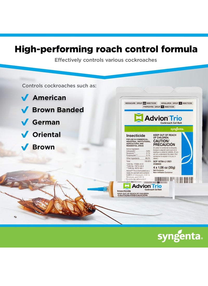 syngenta - Advion Trio Cockroach Gel Bait, 1 Tubes x 30-Grams, 1 Plunger and 1 Tips, Formulated with 0.6% Indoxacarb, 0.1% Novaluron and 0.1% Pyriproxyfen, Ready-to-Use Roach Killer for Indoor and Outdoor Use - Image 1