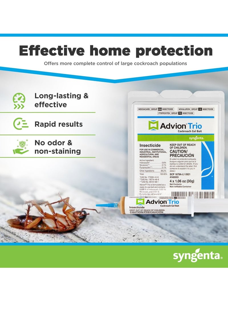 syngenta - Advion Trio Cockroach Gel Bait, 1 Tubes x 30-Grams, 1 Plunger and 1 Tips, Formulated with 0.6% Indoxacarb, 0.1% Novaluron and 0.1% Pyriproxyfen, Ready-to-Use Roach Killer for Indoor and Outdoor Use - Image 1