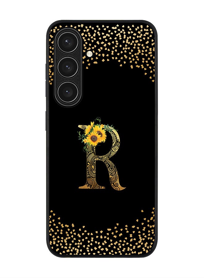 Stylizedd Rugged Black edge case for Samsung Galaxy S24 FE, Slim fit Case Flexible Cover - Custom Monogram Initial Letter Floral Pattern Alphabet - R ( Black ) - Image 1