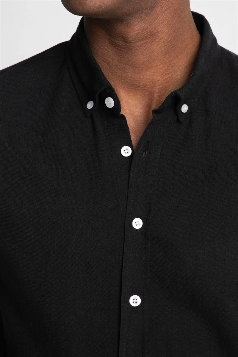 Tudors Slim Fit Long Sleeve Buttoned Collar Men's Linen Shirt -
