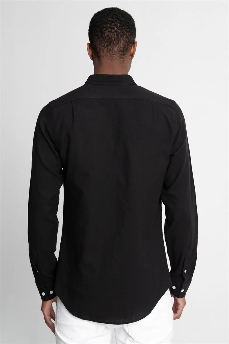 Tudors Slim Fit Long Sleeve Buttoned Collar Men's Linen Shirt -