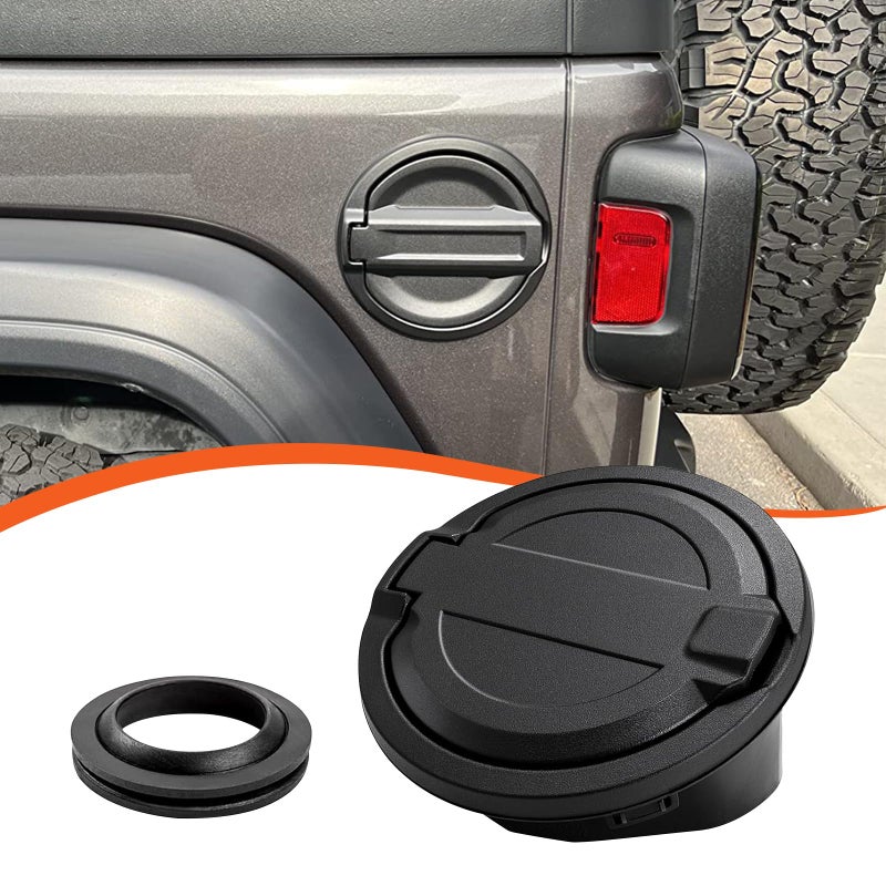 GLOBLED Fuel Filler Door Cover Gas Tank Cap Cover Compatible with Jeep Wrangler 20182024 JL JLU 24 Door Aluminum Gas CapBlack