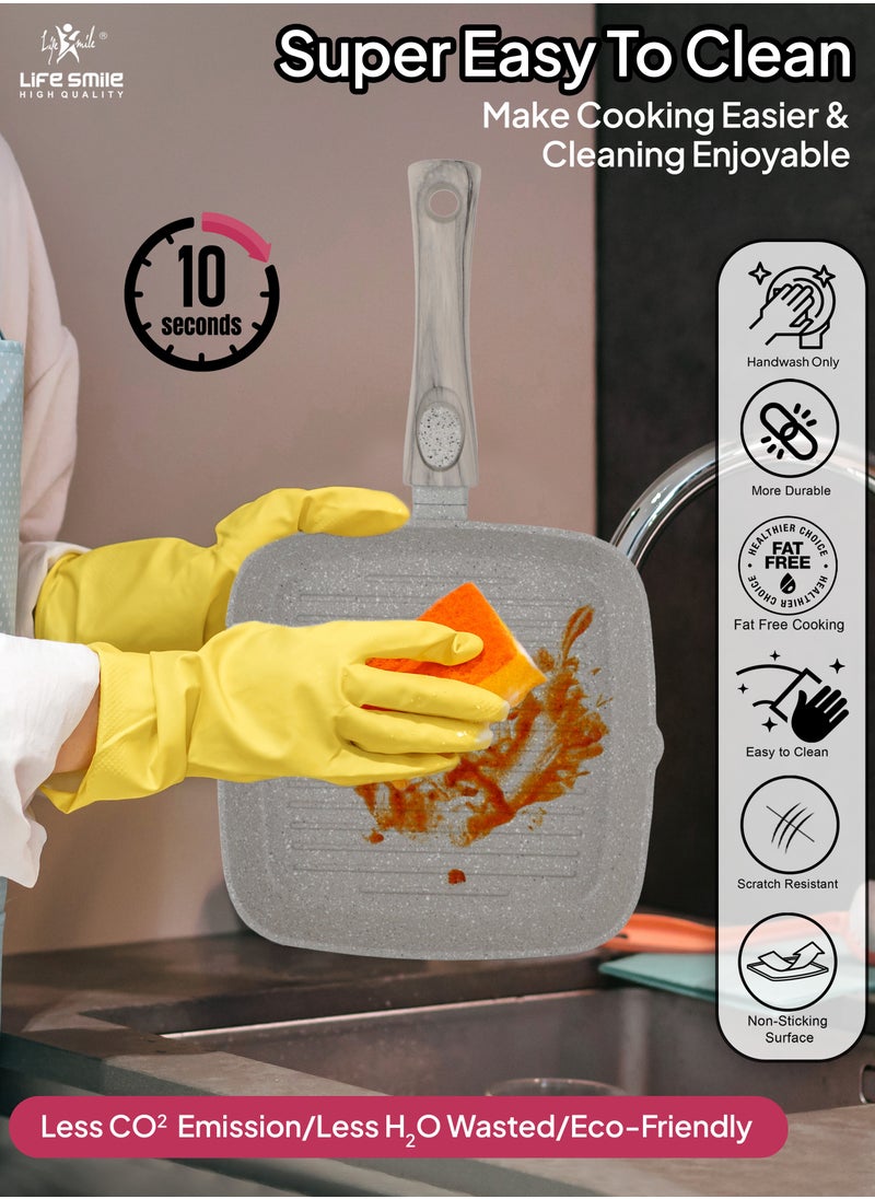Life Smile - Granite Coated Non-Stick Grill Pan with Stay Cool Detachable Handle for Stove Tops, Square Big Grill Skillet Steak Pan for Indoor & Outdoor Gas Grill Camping & BBQ - 100% PFOA & PFAS Free - Image 1