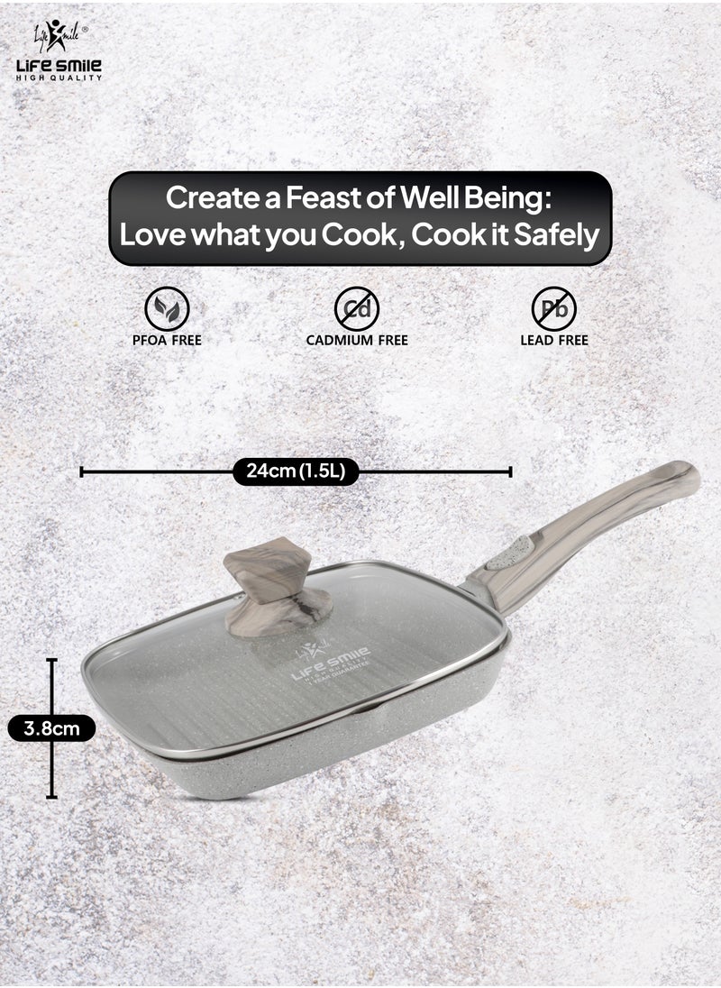 Life Smile - Granite Coated Non-Stick Grill Pan with Stay Cool Detachable Handle for Stove Tops, Square Big Grill Skillet Steak Pan for Indoor & Outdoor Gas Grill Camping & BBQ - 100% PFOA & PFAS Free - Image 1