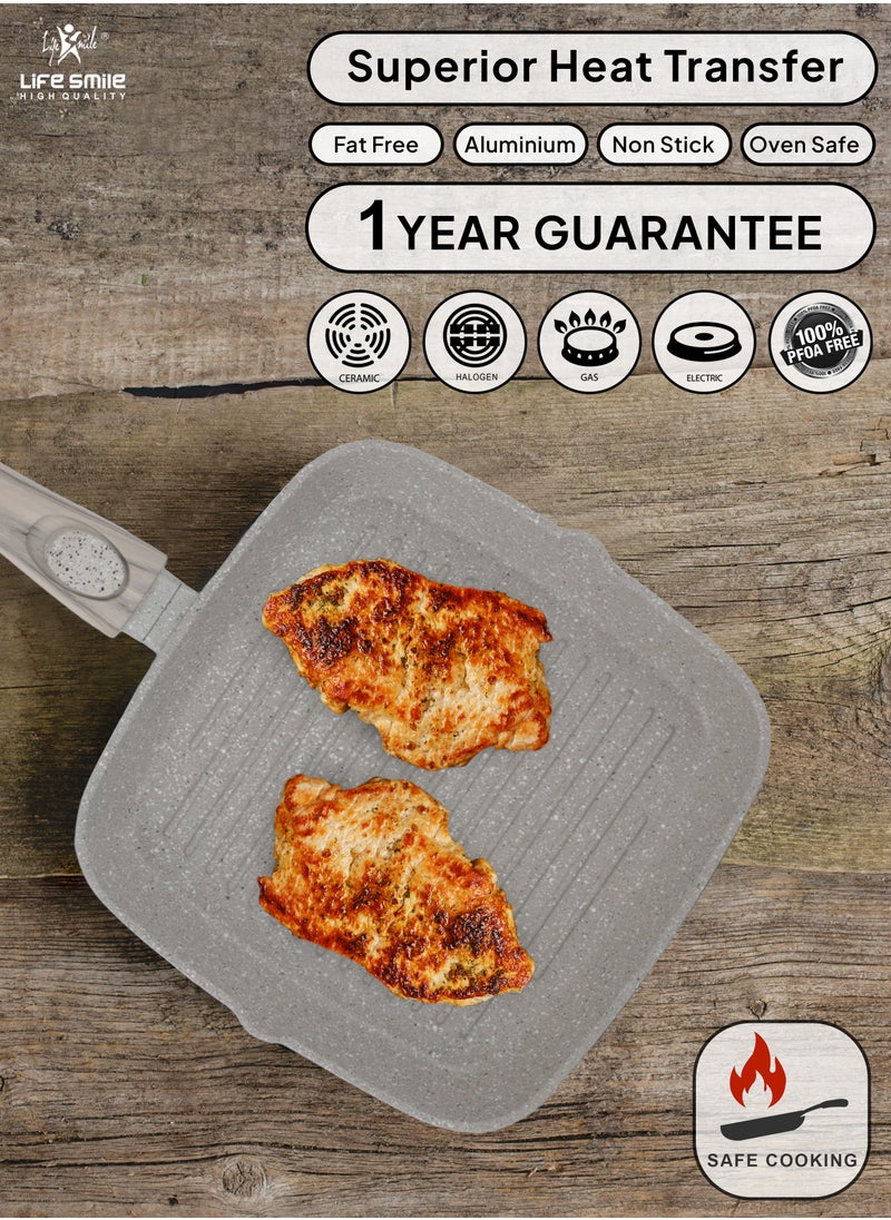 Life Smile - Granite Coated Non-Stick Grill Pan with Stay Cool Detachable Handle for Stove Tops, Square Big Grill Skillet Steak Pan for Indoor & Outdoor Gas Grill Camping & BBQ - 100% PFOA & PFAS Free - Image 1