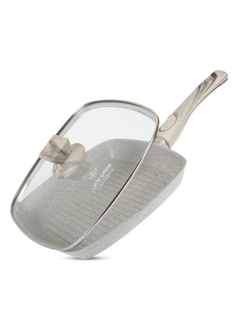 Life Smile - Granite Coated Non-Stick Grill Pan with Stay Cool Detachable Handle for Stove Tops, Square Big Grill Skillet Steak Pan for Indoor & Outdoor Gas Grill Camping & BBQ - 100% PFOA & PFAS Free - Image 1