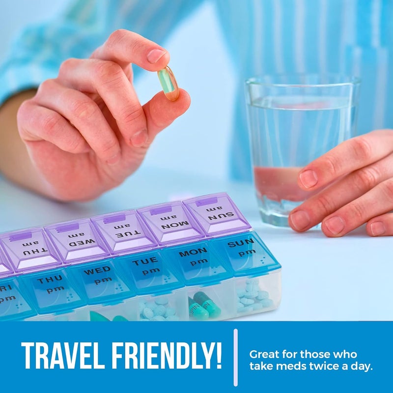 MEDca Weekly Pill Organizer - 7 Day AM/PM Twice a Day | Pills Planner Case with Large Compartment | BPA Free Travel Medicine Box for Medication, Vitamins & Fish Oil Supplements - Image 4
