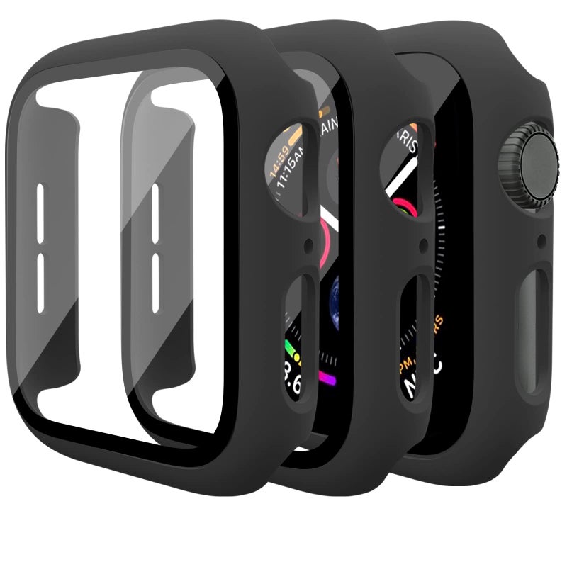 Mugust Apple Watch Series 3 42mm 3 Pack Hard PC Case with Tempered Glass Screen Protector, Waterproof, Ultra-Thin, Black - Image 3