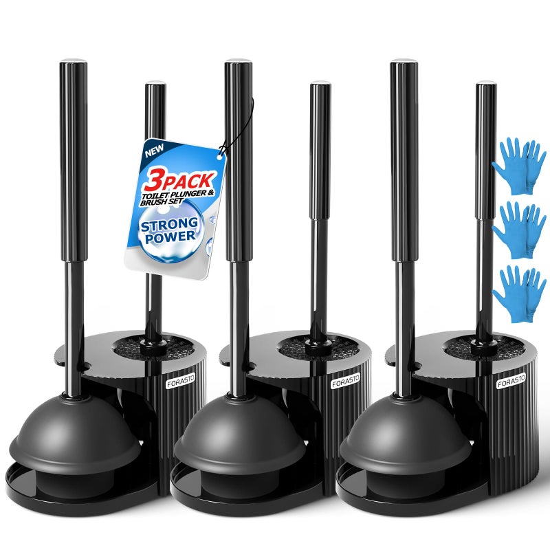 FORASTO 3Pack 2 in 1 Toilet Brush and Plunger Set, Extended Handle Plunger,Toilet Bowl Brush Plunger Set,Bathroom Cleaning Tools,Toilet Brush Plunger Combo,Cleaning Brush,Cleaning Supplies (21inch) - Image 1