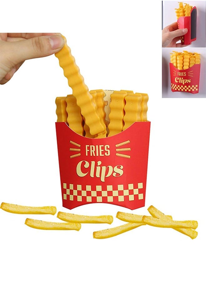 Sweet Life 12 Pieces Fries Clips Fridge Magnet, Shaped Bag Clips to Seal Opened Food Packages Fun Bag Clips for Food in a Magnetic Box to Always Be at Hand Cute Kitchen Accessories  - Image 1