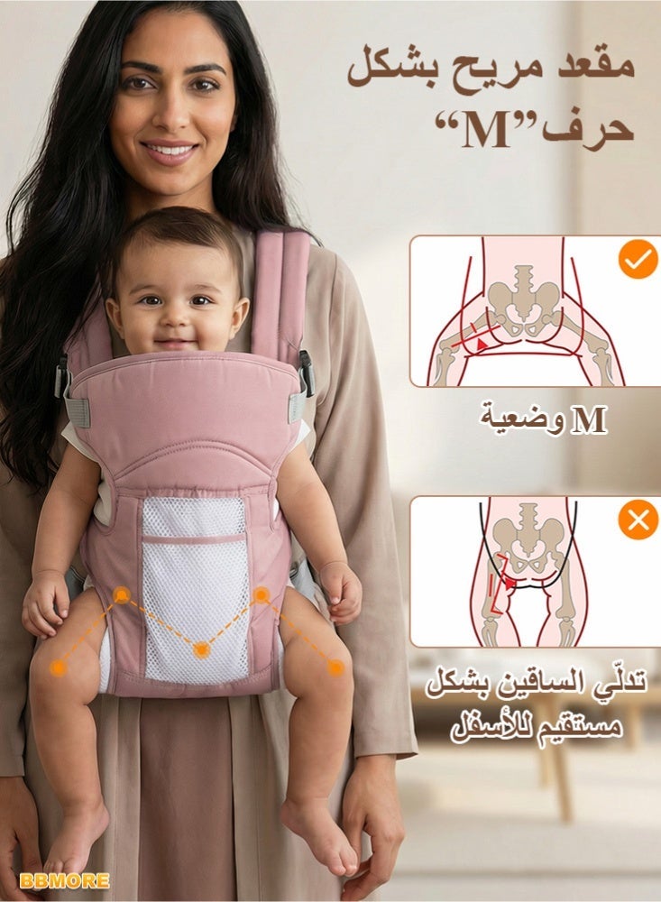 بي بي مور حاملة أطفال مع جيب، حاملة أطفال مريحة وقابلة للتعديل وجيدة التهوية للأطفال من 3–24 شهرًا، حاملة رضّع مع قماش شبكي قابل للتنفس، وردي - Image 2