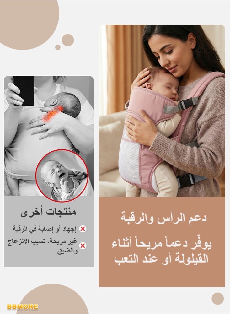 بي بي مور حاملة أطفال مع جيب، حاملة أطفال مريحة وقابلة للتعديل وجيدة التهوية للأطفال من 3–24 شهرًا، حاملة رضّع مع قماش شبكي قابل للتنفس، وردي - Image 5