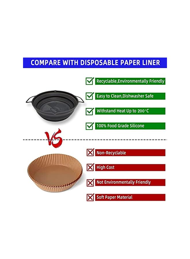 Raxoom Fryer Silicone Liners Pot Foldable 8 Inch Silicone Air Fryer Liners Round Reusable Air Fryer Basket for Baking Oven Microwave - Image 3