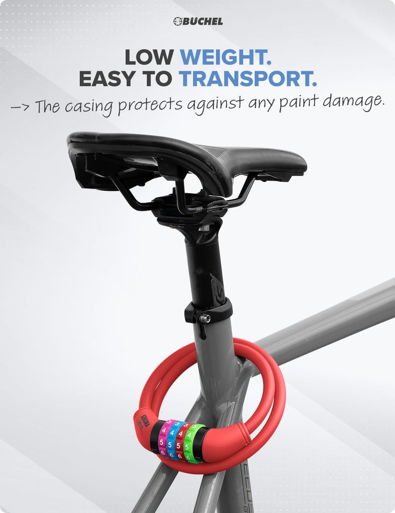 Büchel Bike Locks Cable for Kids - Colorful & Keyless - Secure Your Child's Bike - Easy-to-Use Bicycle Accessory, High Security 5 Digit Resettable Combination Coiling Bicycle Lock, Anti Theft - Image 5