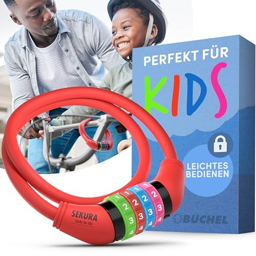 Büchel Bike Locks Cable for Kids - Colorful & Keyless - Secure Your Child's Bike - Easy-to-Use Bicycle Accessory, High Security 5 Digit Resettable Combination Coiling Bicycle Lock, Anti Theft - Image 1