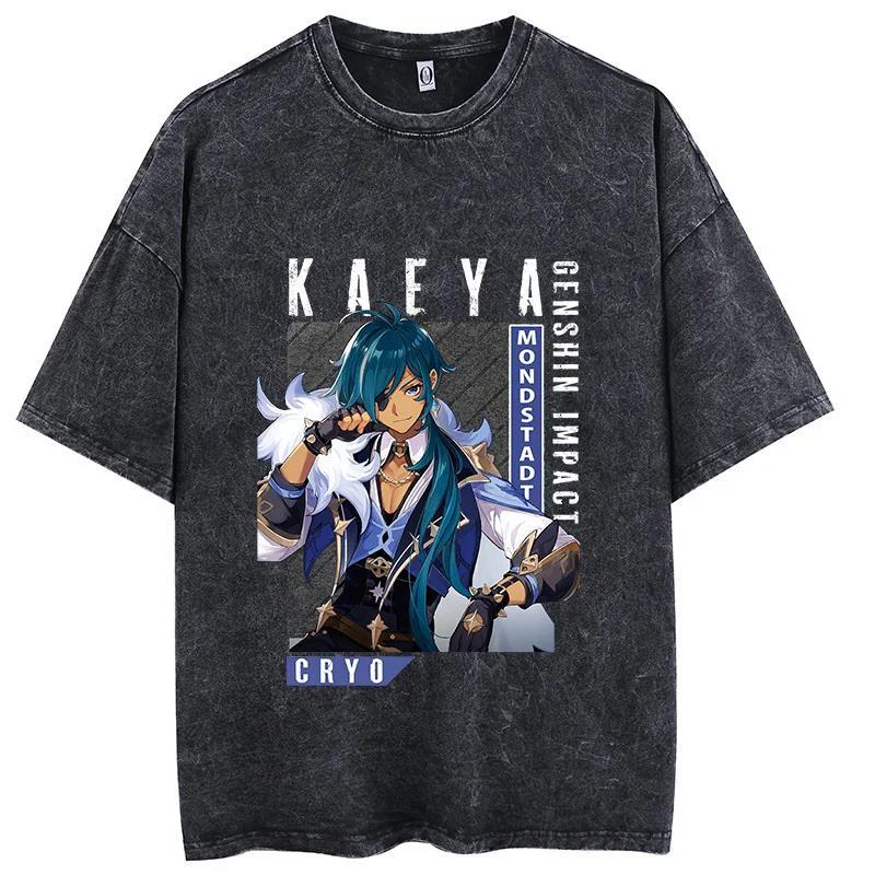 Game Genshin Impact Graphic T-Shirt Retro Washed Cotton T-Shirt Top Casual In T-Shirt Harajuku - Image 1