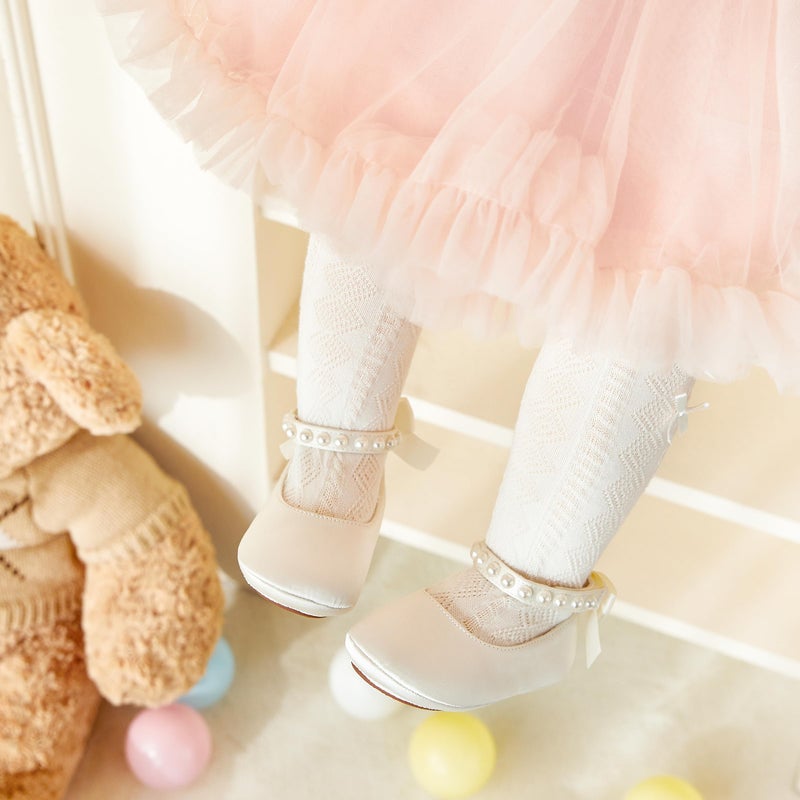 PHIRAMIN Baby Girls Satin Ivory White Mary Jane Flats - Infant 18-24 Months Walking Shoes Soft Rubber Sole Princess Wedding - Image 2