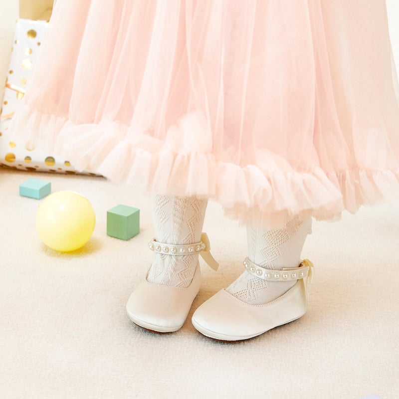 PHIRAMIN Baby Girls Satin Ivory White Mary Jane Flats - Infant 18-24 Months Walking Shoes Soft Rubber Sole Princess Wedding - Image 3