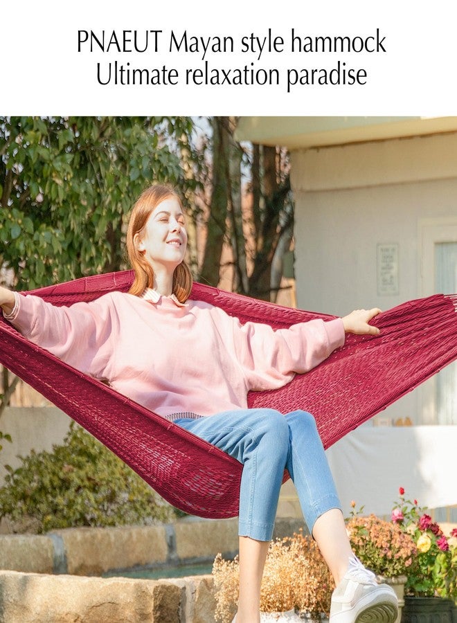 PNAEUT Mayan Hammock, Handwoven XL Thick Soft Rope Hammocks for Outdoor Indoor, Max 600 lbs Capacity, Tree Straps & Carabiners Included (Desert) - Image 3