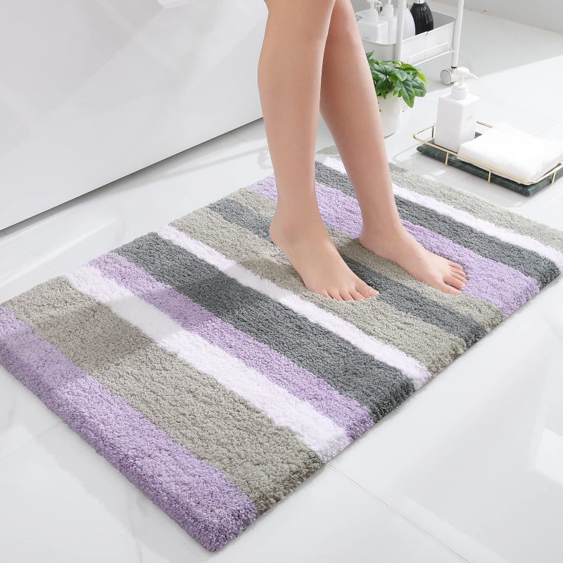 Buganda Microfiber Striped Bathroom Rugs Bath Mat Extra Thick Soft and Shaggy Absorbent Machine Washable AntiSlip Bath Rugs for Bathroom Tub and Shower 36x24 PurpleGrey