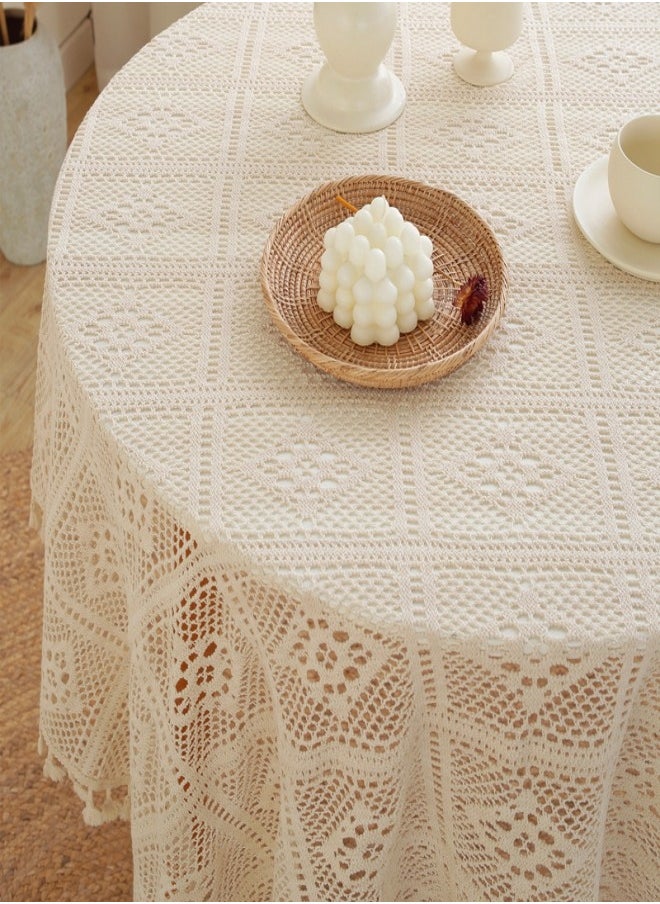 Square Round Tablecloth, 140 * 140 cm Premium Tassel Table Cloth, Hollow Lace Decorative Table Cover, for Kitchen, Dining Room, Picnic, Bistro, Indoor and Outdoor - pzsku/Z4C26E60F42D09DA30D8CZ/45/_/1703583819/9747e699-78ba-4382-80d9-133e18e84bd7