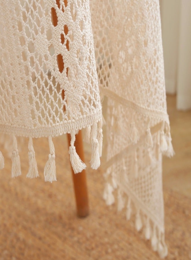 MIXDE Square Round Tablecloth, 140 * 140 cm Premium Tassel Table Cloth, Hollow Lace Decorative Table Cover, for Kitchen, Dining Room, Picnic, Bistro, Indoor and Outdoor  - Image 4