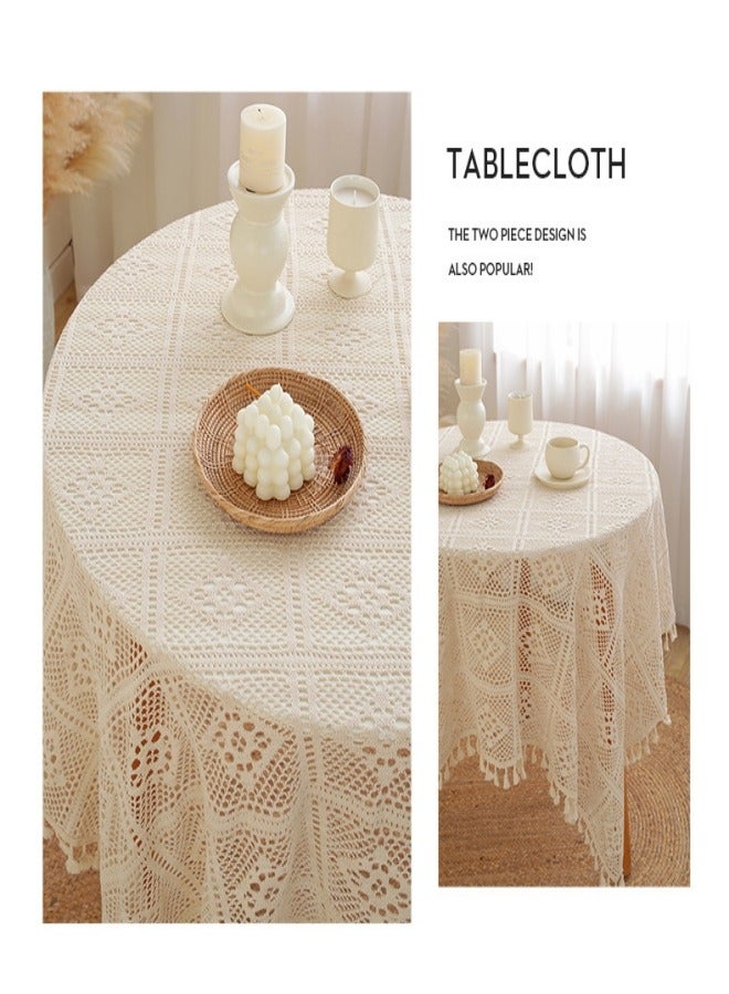 MIXDE Square Round Tablecloth, 140 * 140 cm Premium Tassel Table Cloth, Hollow Lace Decorative Table Cover, for Kitchen, Dining Room, Picnic, Bistro, Indoor and Outdoor  - Image 3