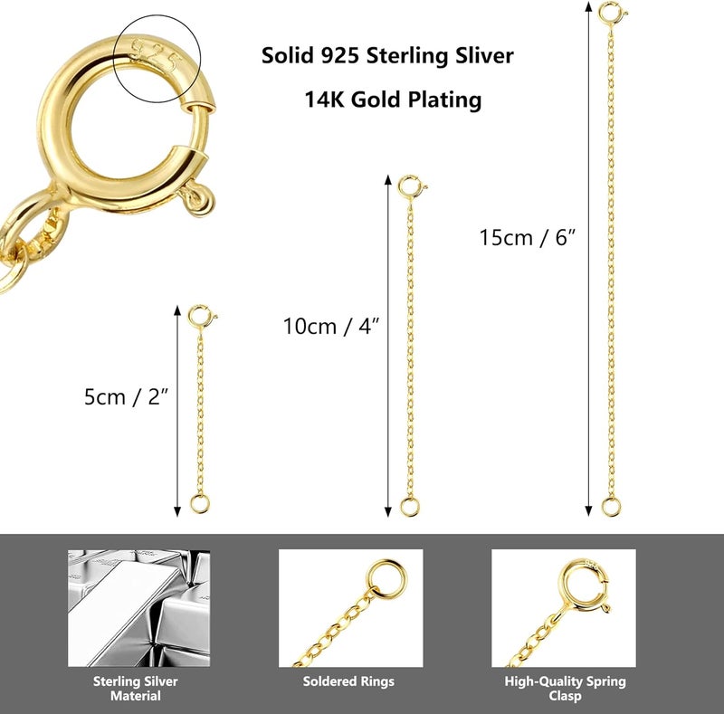 Lancharmed 3 Pcs 925 Sterling Silver Necklace Extenders for Women Durable Strong Removable Necklace Bracelet Anklet Extension Jewelry Making Chains - Image 5