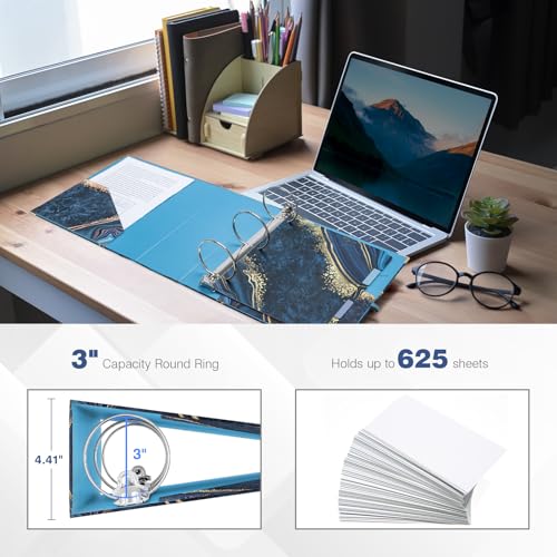 Ospelelf 3 Ring Binder for Letter Size Paper with 5 Tab Dividers, 3 Inch Ring, 4.4 Inch Spine, Blue Large Binder with Clip for School and Office Supplies - Image 2