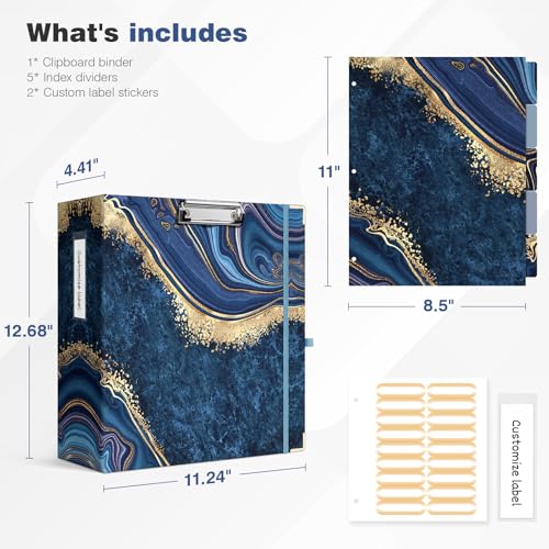 Ospelelf 3 Ring Binder for Letter Size Paper with 5 Tab Dividers, 3 Inch Ring, 4.4 Inch Spine, Blue Large Binder with Clip for School and Office Supplies - Image 3