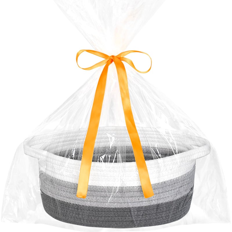 ABenkle Small Basket with Gift Bags and Ribbons Empty Gift Baskets for Mothers Day Decorative Boho Rope Woven Nursery Storage Organizer Toy Baskets with Handle for Baby Showers 12X 8 X 5