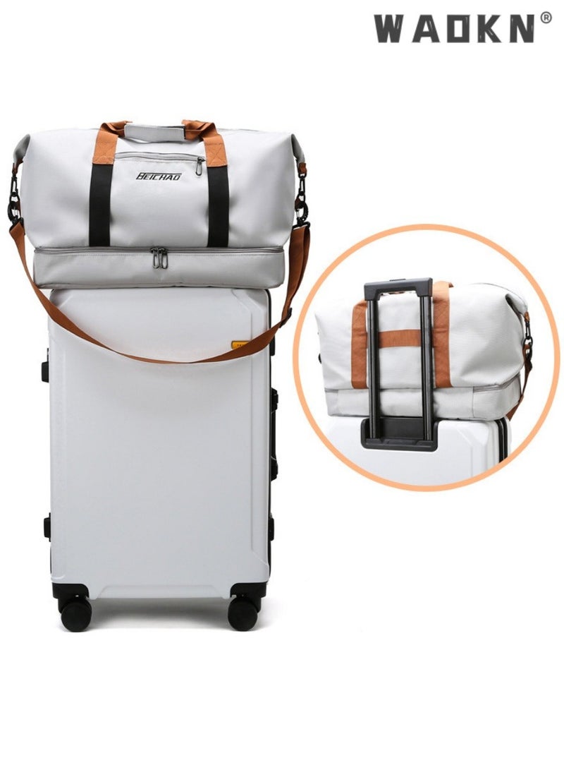 WAOKN Unisex Dry and Wet Separate Gym Sacks, Large Capacity Casual Fitness Bag Luggage Bag Travel Bag for Men and Women, Portable Independent Shoe Compartment Yoga Bag Duffle Bag（Grey）  - Image 3