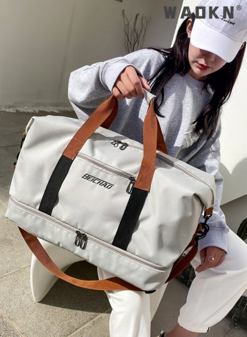 WAOKN Unisex Dry and Wet Separate Gym Sacks, Large Capacity Casual Fitness Bag Luggage Bag Travel Bag for Men and Women, Portable Independent Shoe Compartment Yoga Bag Duffle Bag（Grey）  - Image 2
