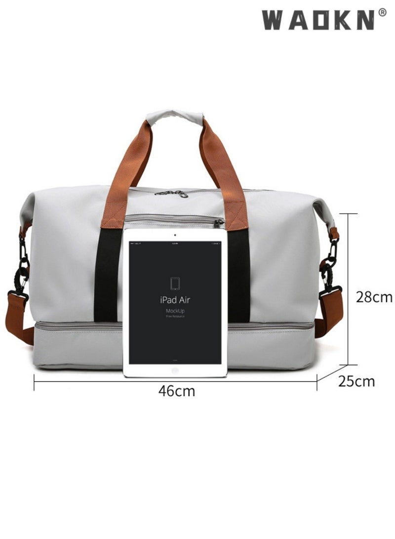 WAOKN Unisex Dry and Wet Separate Gym Sacks, Large Capacity Casual Fitness Bag Luggage Bag Travel Bag for Men and Women, Portable Independent Shoe Compartment Yoga Bag Duffle Bag（Grey）  - Image 5