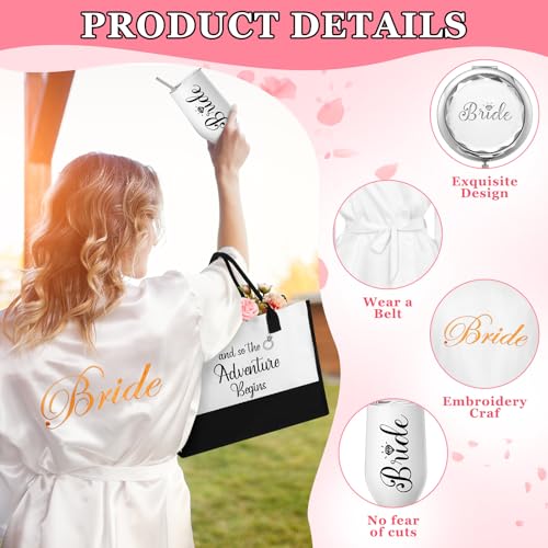 JaGely 9 Pcs Bride Gifts Set Bride Shower Bachelorette Gifts with Wine Tumbler Robe Bag Eyemask Scrunchie Jewelry Box (White,and So the Adventure Begins) - Image 4