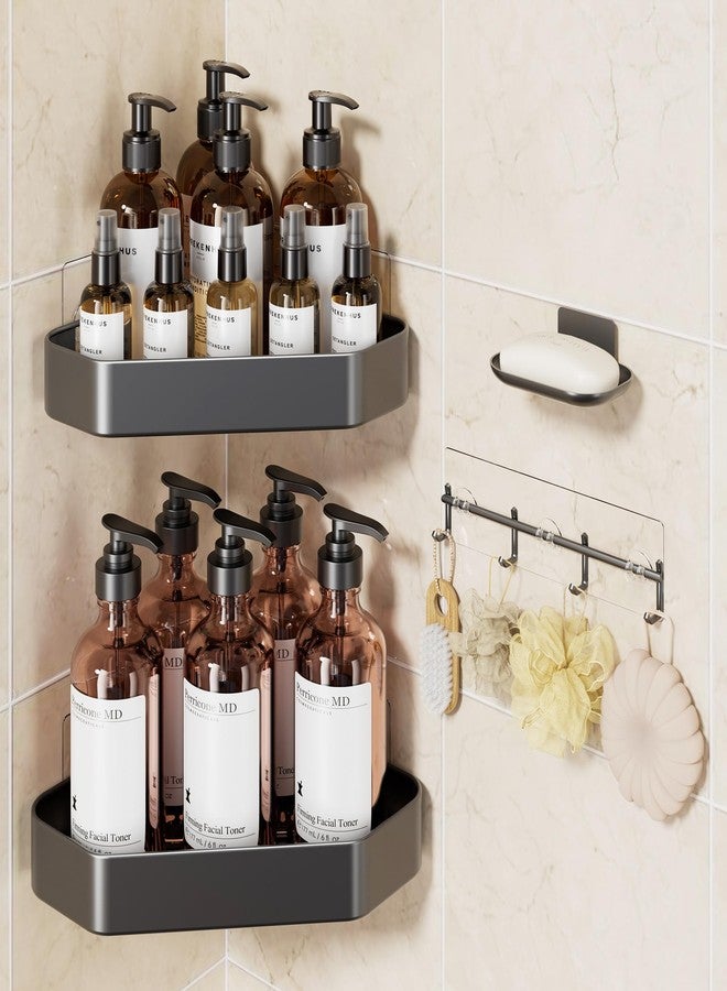 Veken Aluminum Corner Shower Caddy 4-Pack, Never Rust, No Drilling Adhesive Shelves, Stainless Rack with Soap Holder, Large Capacity Bathroom Organizers and Storage, Wall-Mounted Kitchen & Home Decor - Image 1