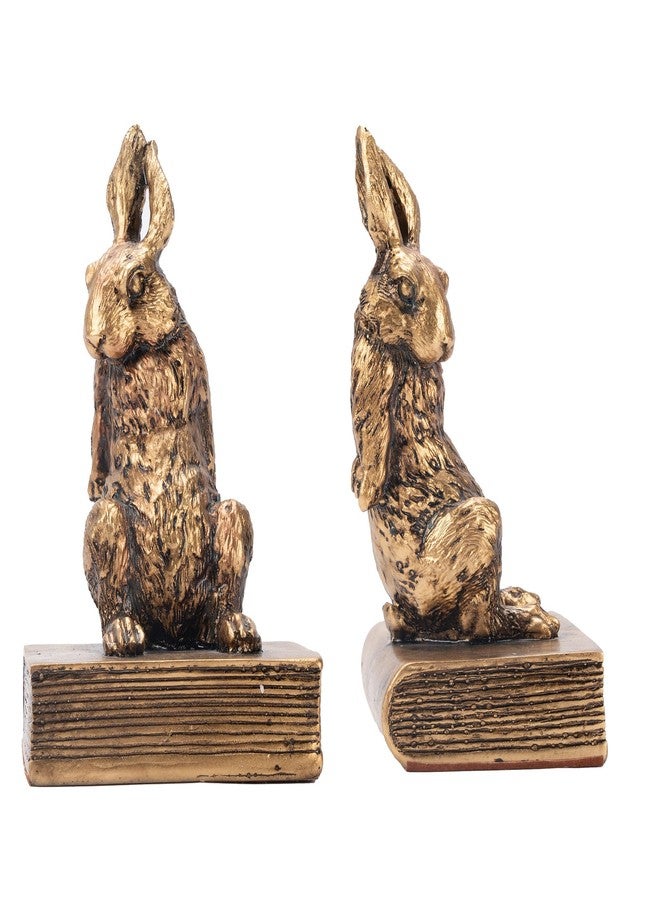Mervkis Book Ends for Shelves to Hold Books Hevay Duty,Decorative Bookends for Bookshelf Décor,Cute Animal Rabbit Book Stopper Easter Bunny Statues for Home, Office Desk, Living Room Decoration,1 Pair (Gold) - Image 1