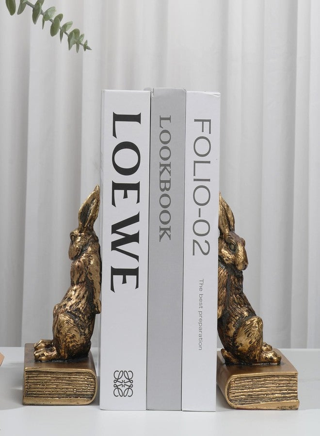 Mervkis Book Ends for Shelves to Hold Books Hevay Duty,Decorative Bookends for Bookshelf Décor,Cute Animal Rabbit Book Stopper Easter Bunny Statues for Home, Office Desk, Living Room Decoration,1 Pair (Gold) - Image 5