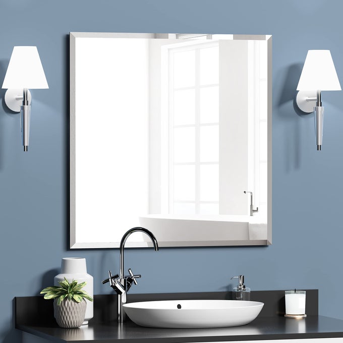 VANITY MIRROR FRAMELESS SQUARE MIRROR 24 X 24 BATHROOM WALL MIRROR WPENCIL POLISHED EDGE ANTIRUST TEMPERED GLASS HANGS HORIZONTALLY OR VERTICALLY