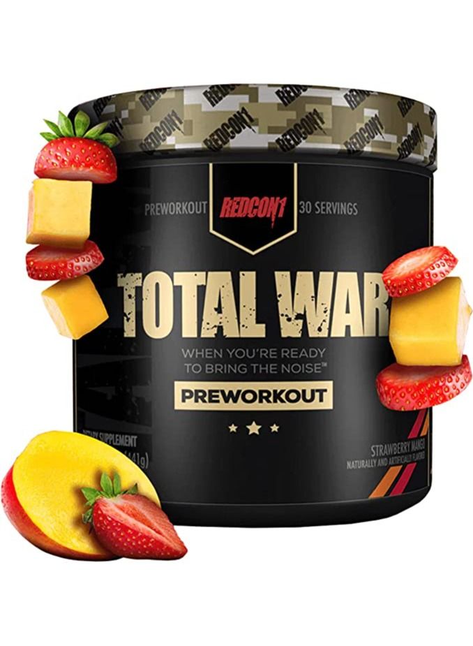 REDCON1 Total War Pre Workout Powder, Strawberry Mango - Beta Alanine + Citrulline Malate Vegan & Keto Friendly Preworkout for Men & Women with 320mg of Caffeine - Fast Acting HMB (30 Servings) - Image 1