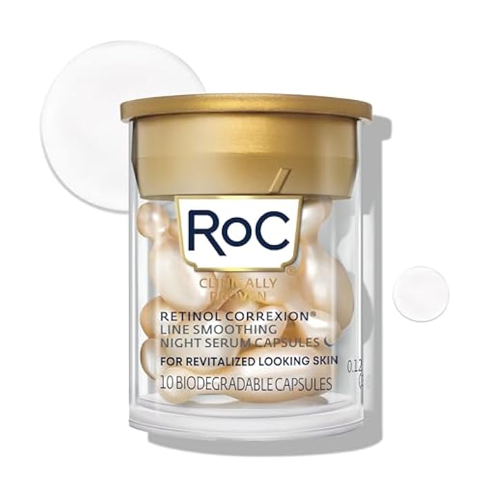RoC Retinol Correxion Line Smoothing Night Serum Capsules, Daily Anti-Aging Skin Care Treatment for Fine Lines, Dark Spots, Acne Scars, 10 Count - Image 1