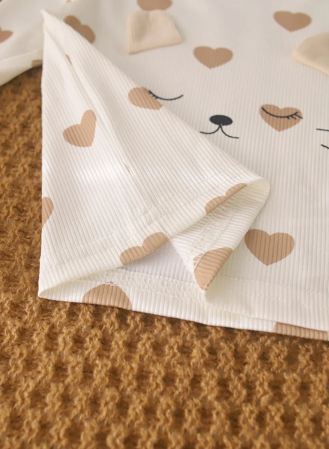 Take Two  Girls White Heart Print T-Shirt And Pyjama Set for Women | Best Price UAE