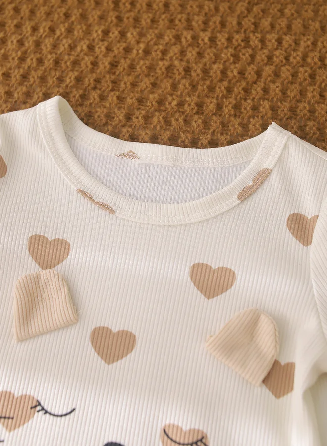 Take Two  Girls White Heart Print T-Shirt And Pyjama Set for Women | Best Price UAE