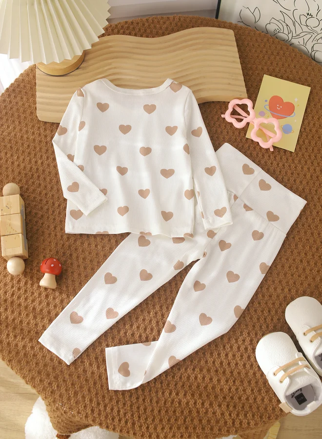 Take Two Girls White Heart Print T-Shirt and Pyjama Set