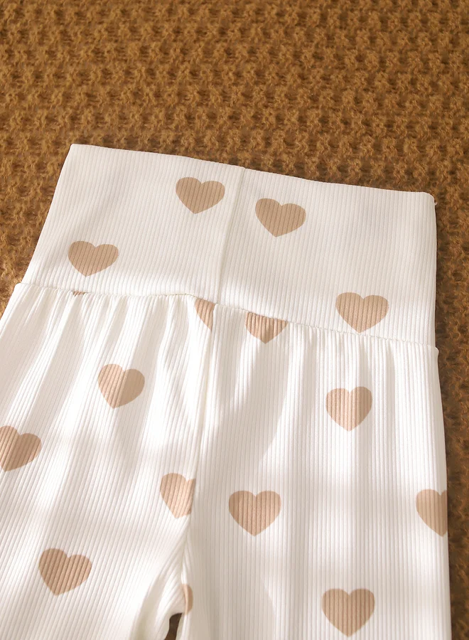 Take Two  Girls White Heart Print T-Shirt And Pyjama Set for Women | Best Price UAE